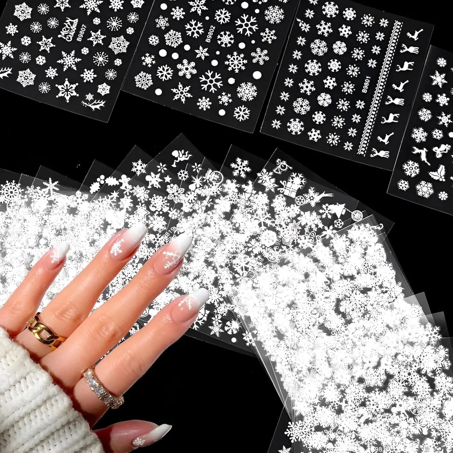 30 fogli di adesivi per nail art natalizi, adesivi per unghie autoadesivi 3D con fiocchi di neve, pupazzi di neve bianchi, decalcomania per unghie di Babbo Natale