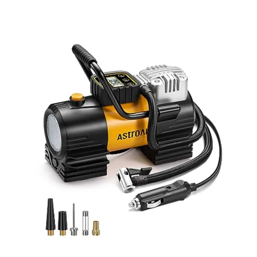 Compressore d'aria portatile per gonfiaggio pneumatici fino a 150 PSI, pompa per pneumatici per auto 12V DC, pompa d'aria digitale con 12 LED super luminosi.