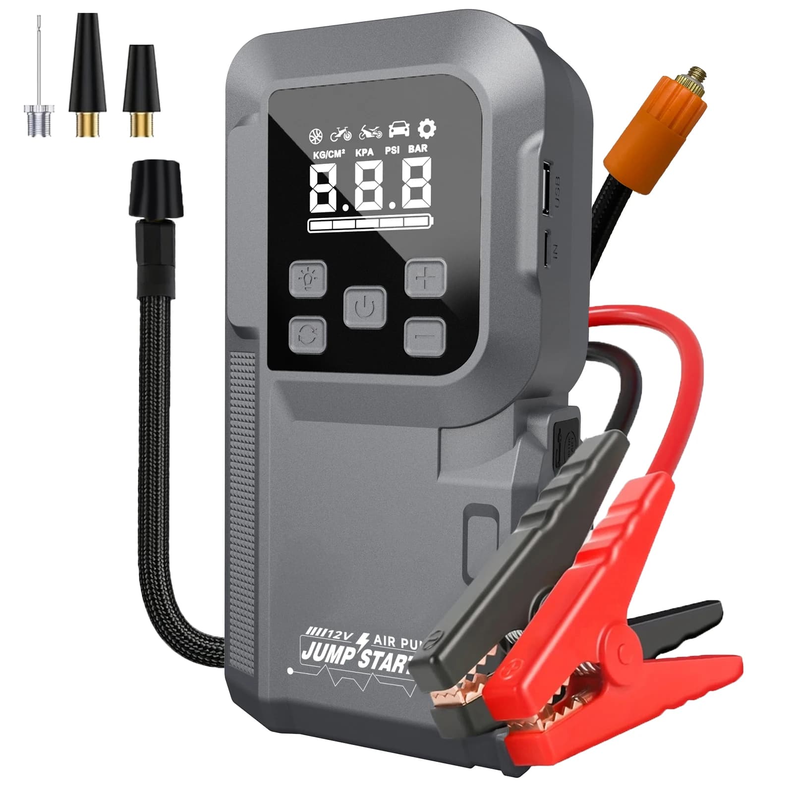 Mini portatile 4 1 batteria Booster compressore per pneumatici avviamento di emergenza pompa di aria per gonfiaggio pneumatici per motocicli 600A Peak