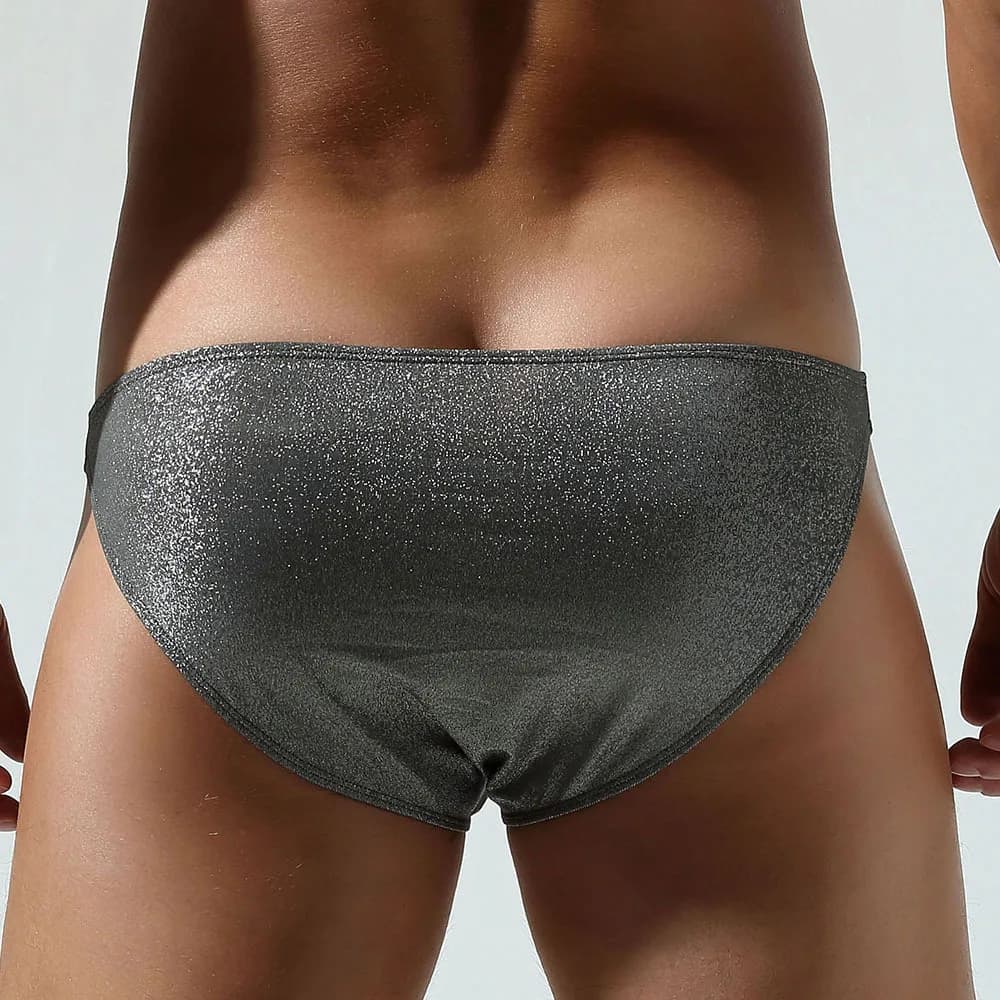 TAUWELL Bikini sexy da uomo con tasca a forma di U, pantaloncini triangolari alla moda con filo argentato, intimo confortevole