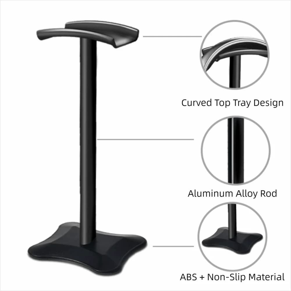 ABS & Aluminum Alloy Headphone Stand with Anti-Slip Base Multi-Style Headset Holder Over-ear Earphone Hanger Home Office