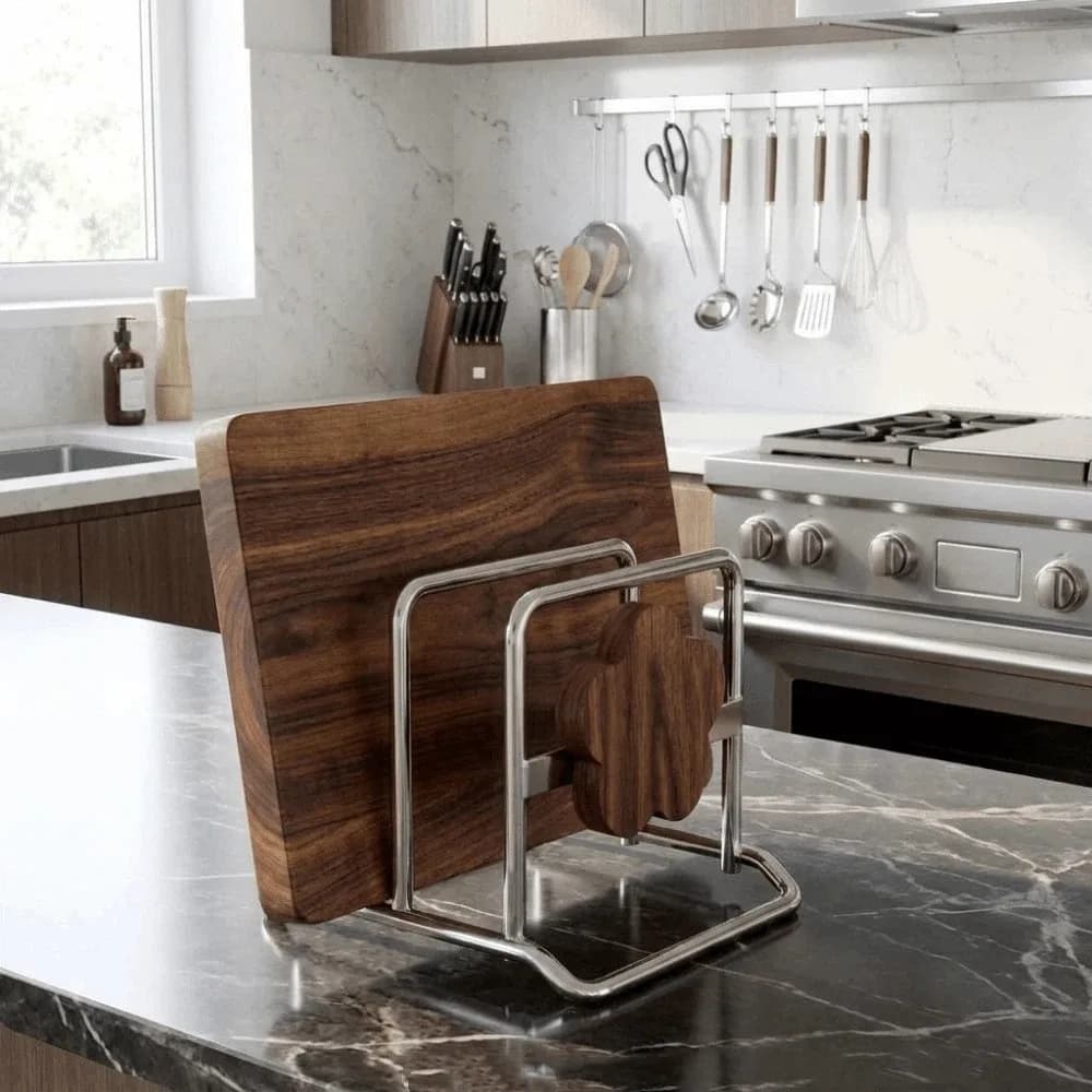 Stainless Steel Cutting Board Rack Vintage Style Space Saving Pot Lid Holder Stable Rustproof Pot Lid Storage Rack
