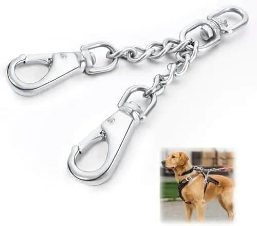 Set di guinzaglio e collare sicuri per cani – Doppia chiusura, acciaio inossidabile, connettori per imbracatura anti-trazione