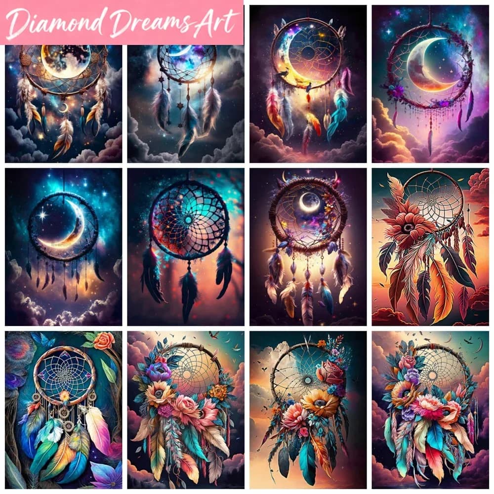 Frameless, Diamond Embroidery Dream Catcher Painting Landscape Full Square Round 5D DIY Mosaic Feather Child Hobby