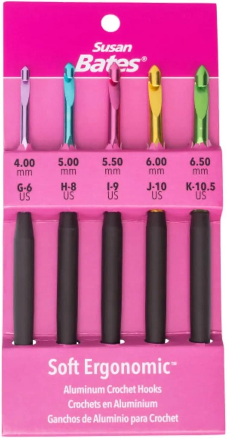 Soft Ergonomic Crochet Hook Set with Aluminum Heads Sizes G6/4mm to K10.5/6.5mm for Comfortable Stitching