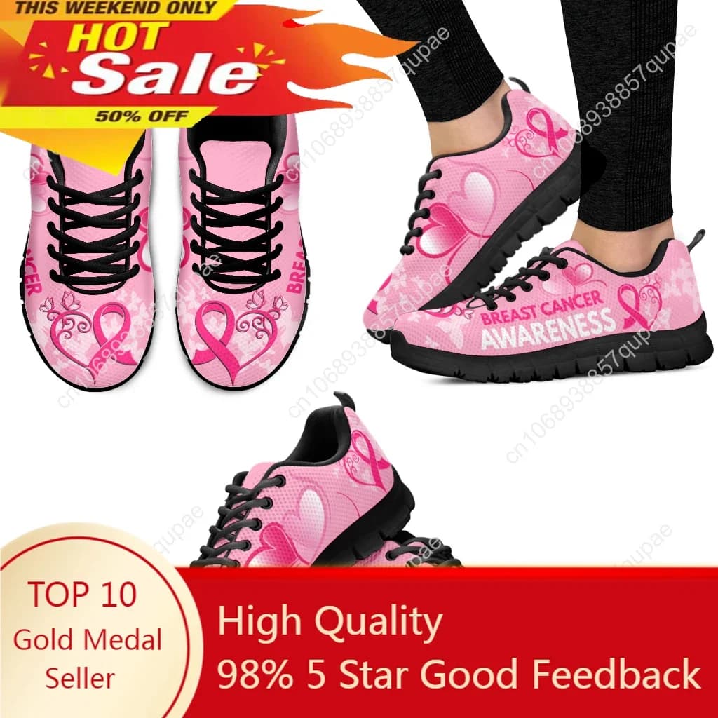 Scarpe da tennis da donna Consapevolezza del cancro al seno Design con nastro rosa Resistente allo sporco Corsa Sneakers su misura Zapatos Hombre Regalo