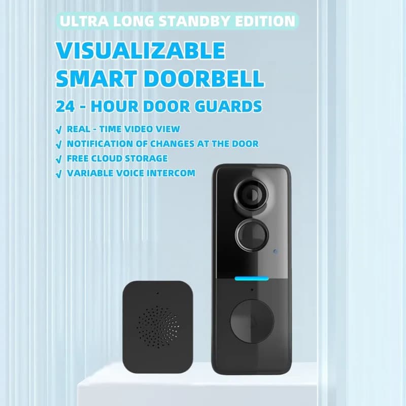 Campanello Video Wireless Tuya con Interfono Bidirezionale, Copertura Solare Antipioggia, Grandangolo HD, Rilevamento Movimento, Visione Notturna, per Esterni