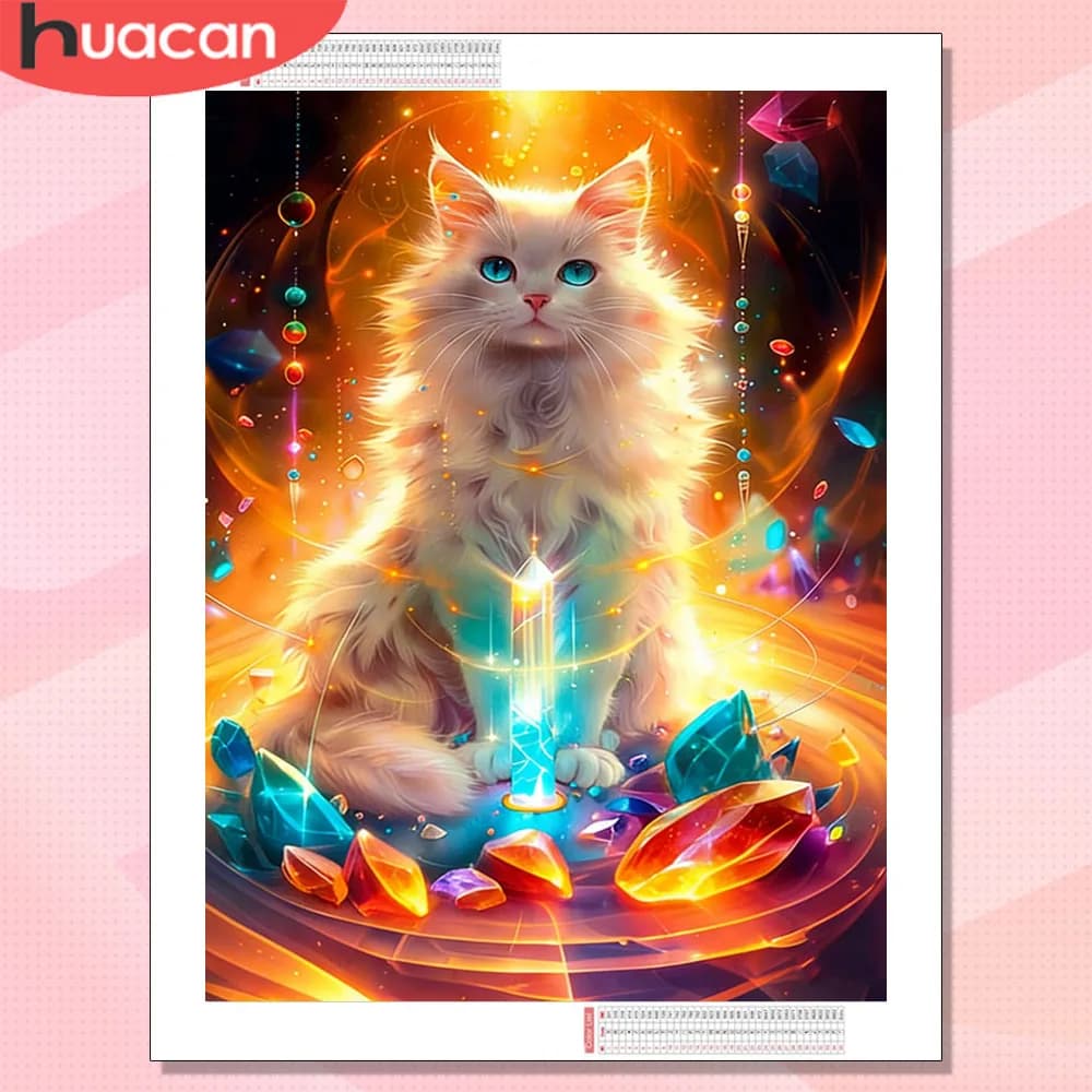 Kit di pittura con diamanti HUACAN per adulti, gatto, animale, fantasia, mosaico artistico, immagine con strass a copertura totale.