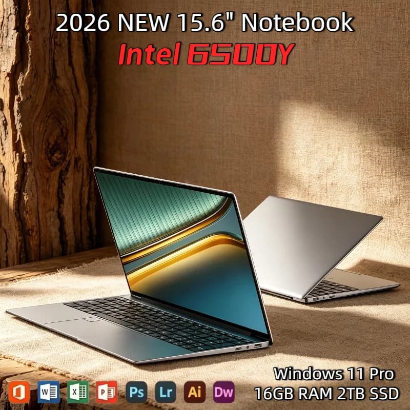Backlit Fingerprint 15.6 Inch Laptop Large Screen 32GB RAM 2TB SSD Intel 6500Y Office Windows 11 Notebook 5000mAh Gamer PC Pro