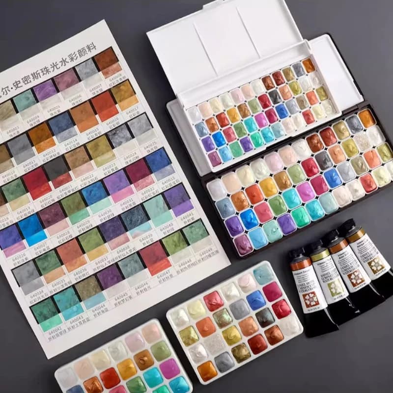 Daniel Smith 48 Colors Pearlescent Solid Watercolor Paint 0.5/1ML Artist Grade Portable for Nail Art Painting Art Supplies