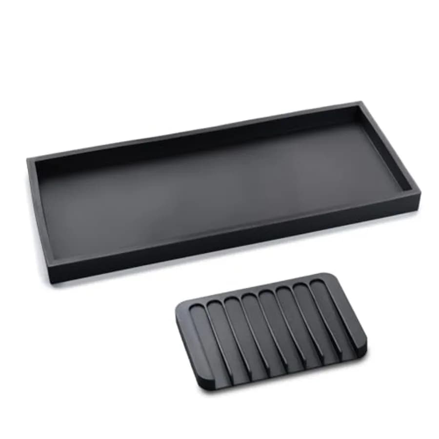 Piccolo vassoio da bagno con portasapone, vassoio in silicone da cucina da 8 x 4 pollici, organizer da bagno per candele
