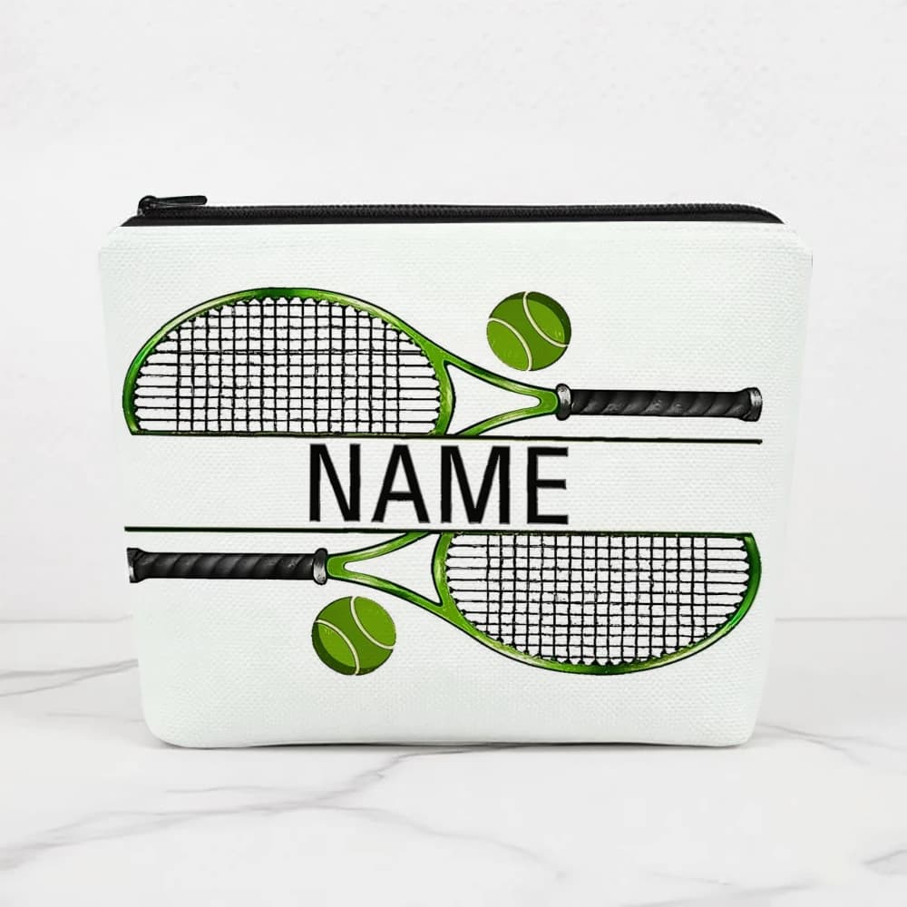1pc Custom Personalized Name Tennis Racket Pattern Design Cosmetic Bag Unisex Zipper Toiletry Bag Lightweight Travel Pouch