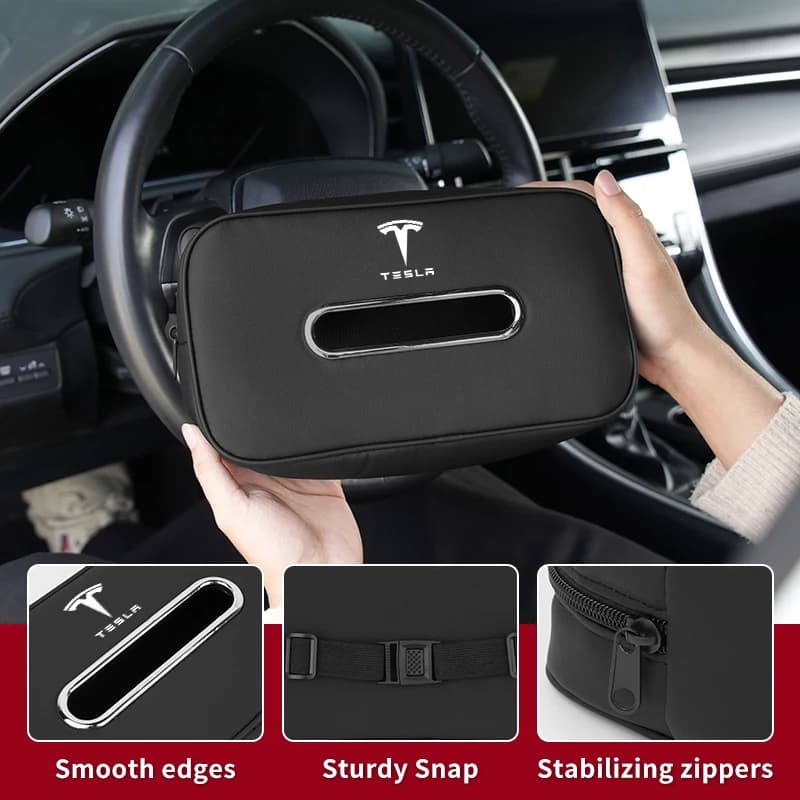 Car Leather Tissue Bag Seat Back Paper Towel Box Auto Interior Accessories For Tesla Model 3 Model S Model X Model Y Roadster