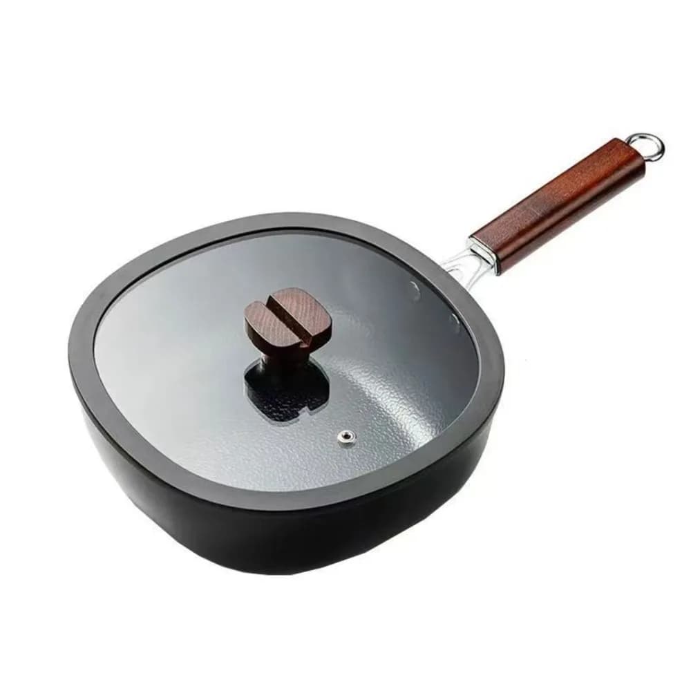 Refined Iron Square Panel with Wood Sleeve without Wok Mini Coating Cooking Cooking Plate Chef