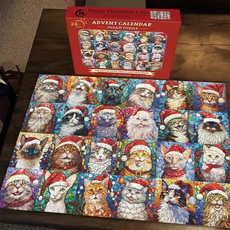 Felice Natale Gatti Calendario dell'Avvento Puzzle Calendario per il conto alla rovescia da 24 giorni Kit Regali a sorpresa per bambini e fan Decorazione