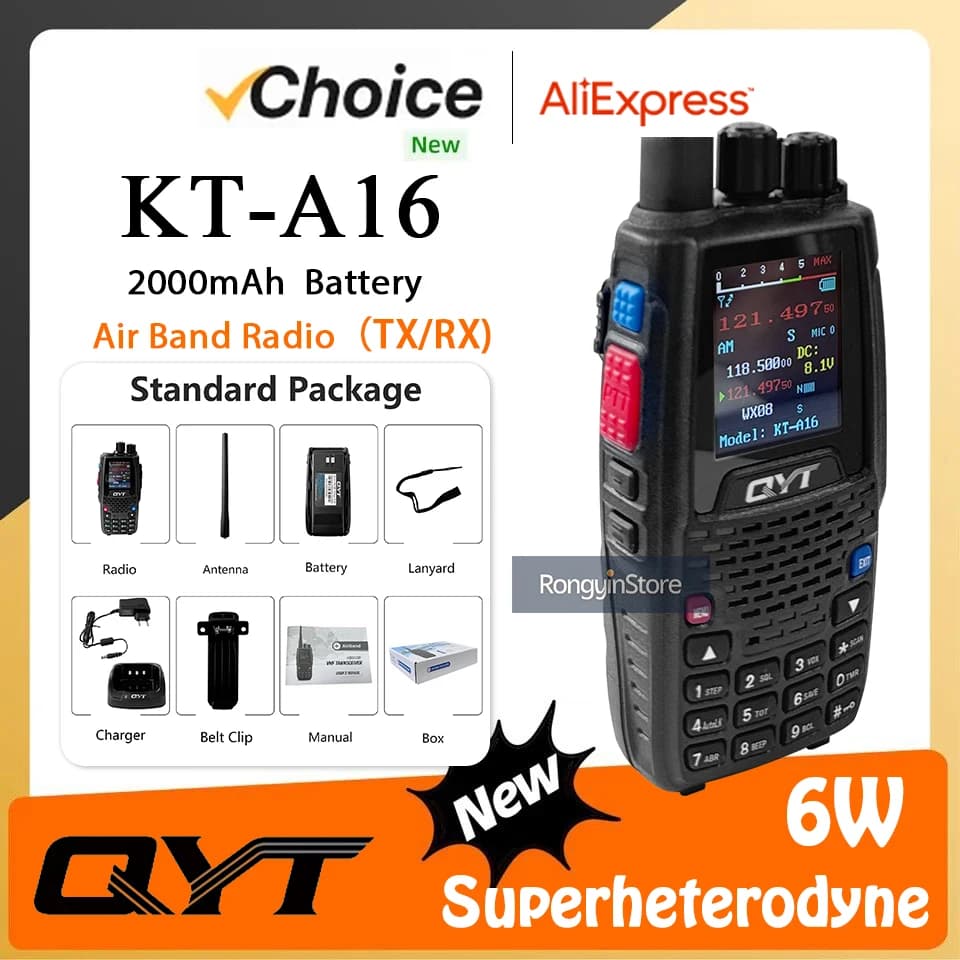 QYT KT-A16 6W 118-136MHz Trasmettitore aeronautico Radio a banda NOAA Meteo Palmare a lunga distanza VOX Trasmissione dell'aria HT Walkie Talkie