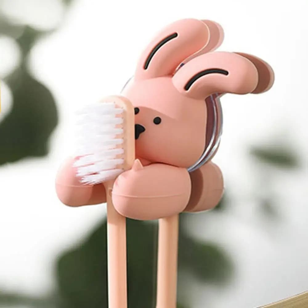 Silicone Bunny Toothbrush Holder Wall-mounted Suction Cup Shaver Wire Storage Hook Cartoon Rabbit Bear Toothbrush Holder