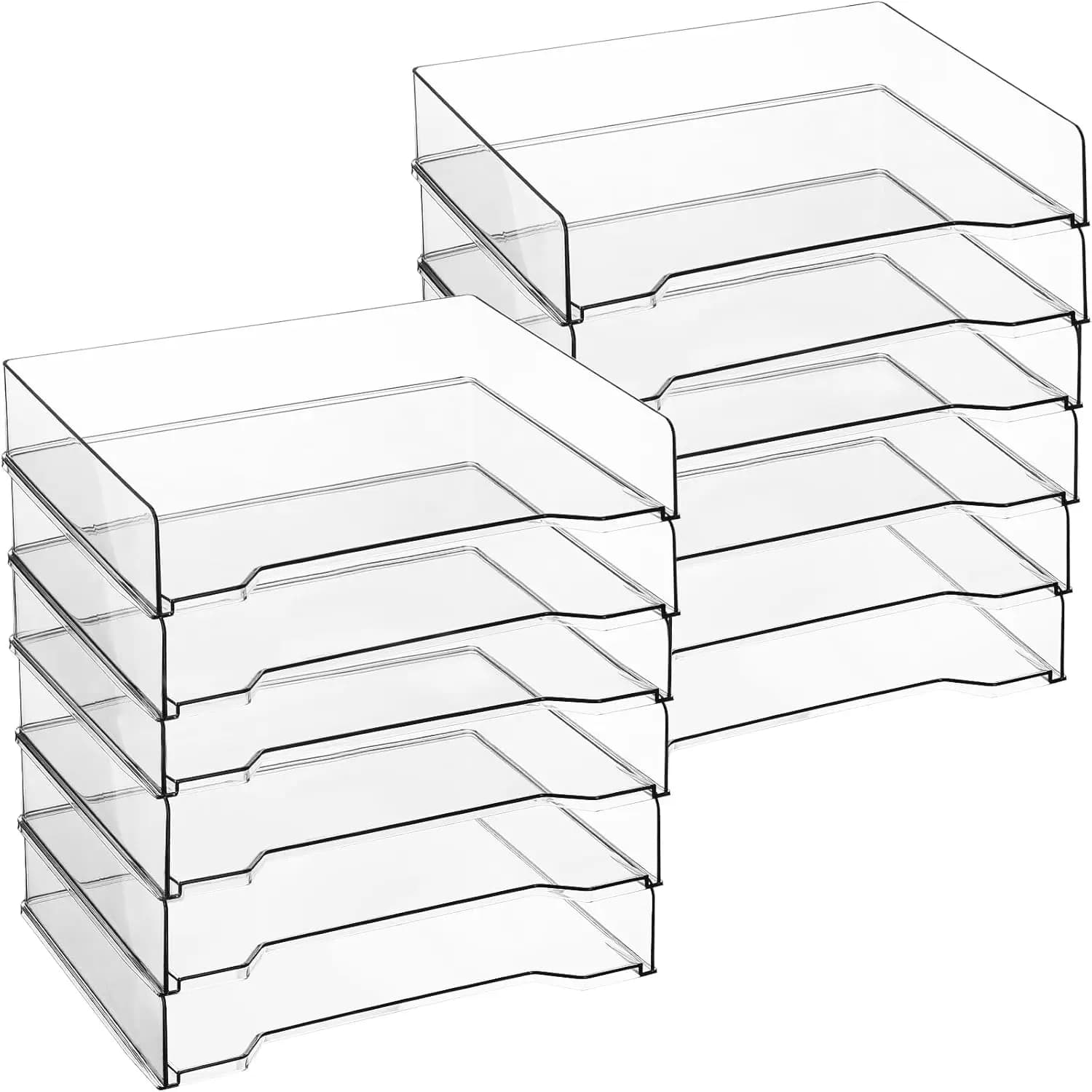 Set di 12 Portadocumenti Impilabili, Organizzatore da Scrivania Rettangolare in Plastica 13x9.5x2.6 Pollici per Ufficio, Trasparente