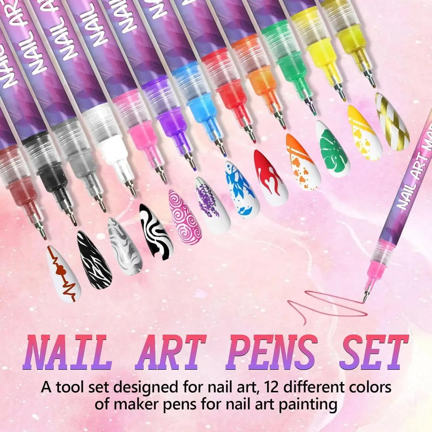 Set di penne per nail art da 12 colori, 2026 nuovi pennarelli per nail art per unghie in gel, pennarello per nail art fai da te, disegno, pittura, penna per fodera