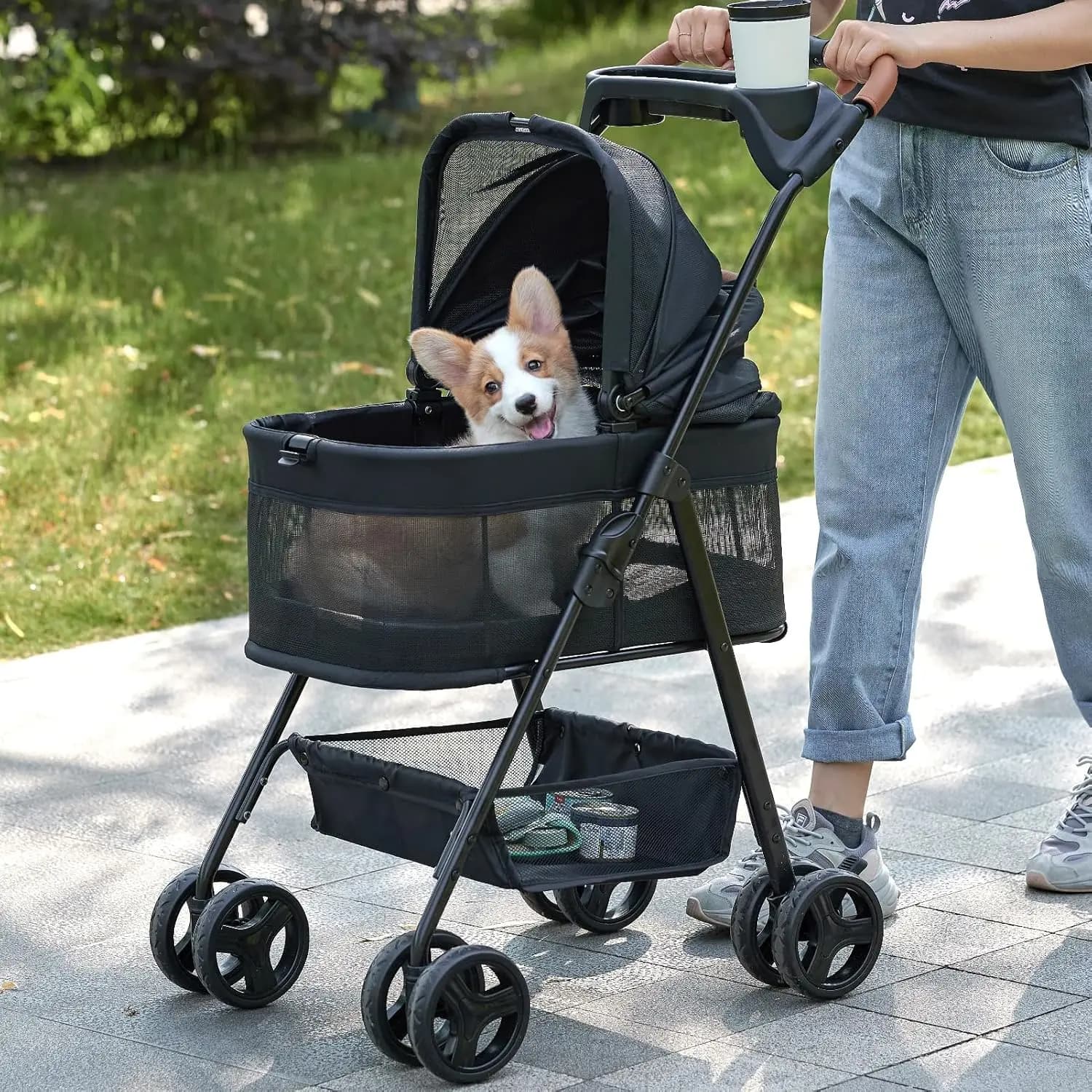 Passeggino 3-in-1 Convertibile per Cani e Gatti di Piccola Taglia, Impermeabile con Parasole e Seggiolino Auto