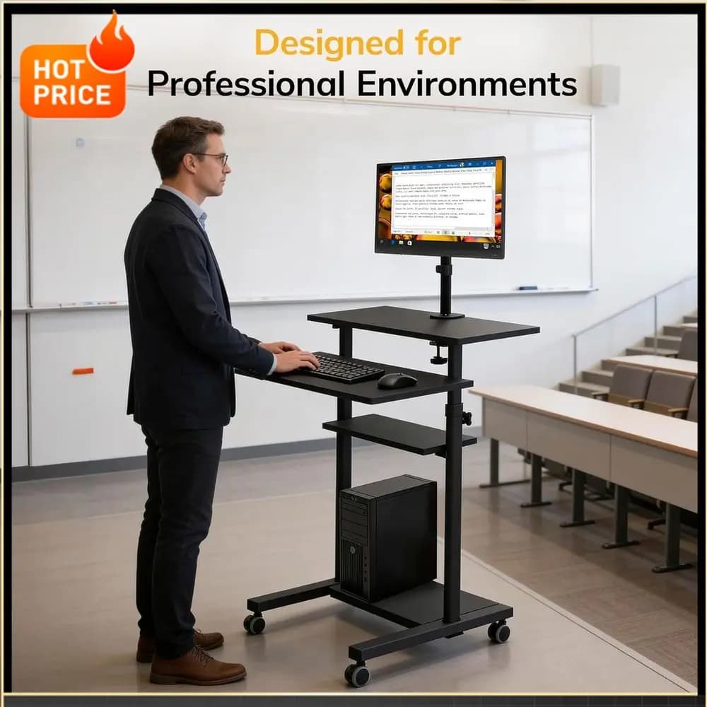 Carrello Portatile per Computer con Supporto per Monitor da 32 Pollici, Postazione Mobile Regolabile per Laptop, Ideale per Aule e Uffici