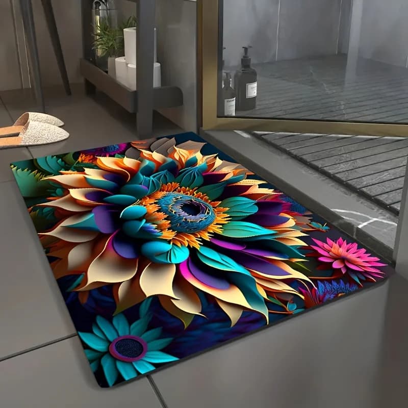 VIKAMA Tappeto da bagno stampato con terra diatomee, aspirazione rapida, antiscivolo, lavabile, tappetino da ingresso per doccia, decorazione per la casa
