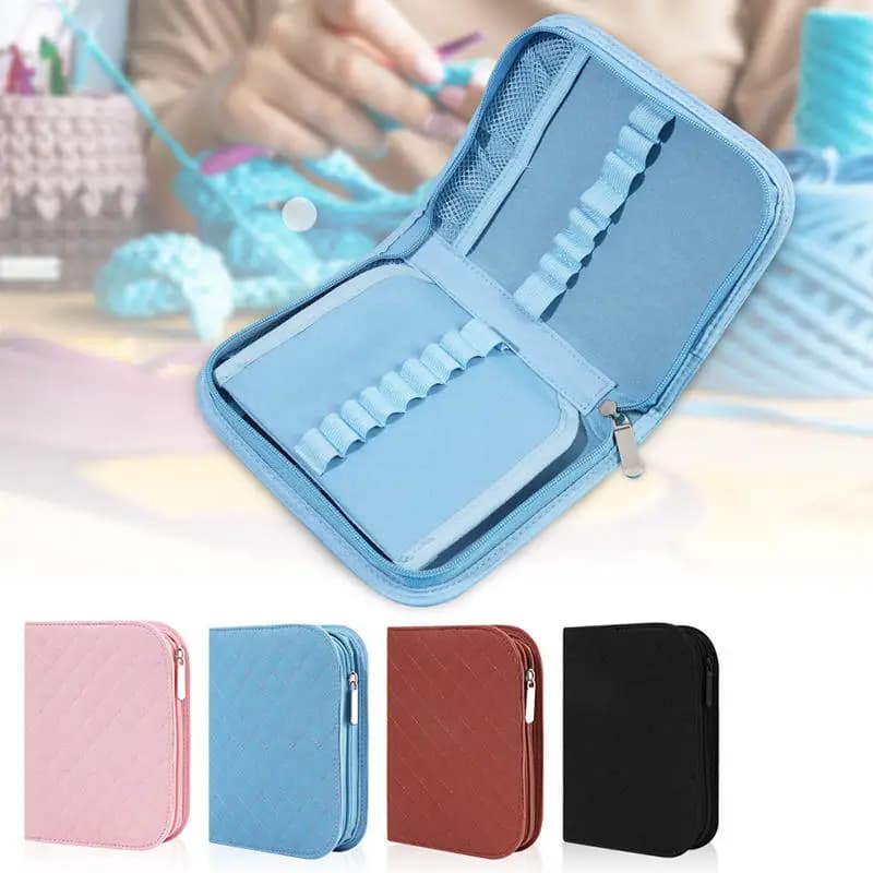 Borsa Organizer Portatile per Kit da Maglia, Custodia Impermeabile con Cerniera per Uncinetti, Set di Accessori per Cucito Fai-da-Te
