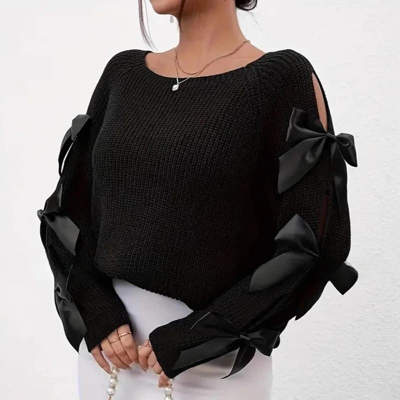 2025 New Butterfly Knot Sweater Knitted Long Sleeve Hoodie Sweet Wind Autumn/Winter Women