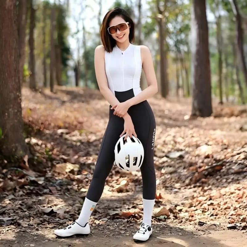 Pantaloni da Ciclismo Lameda da Donna Primavera-Estate con Motivo a Doppia Freccia, Imbottiti, a Vita Alta, per Bici da Strada, con Tasca Portaoggetti