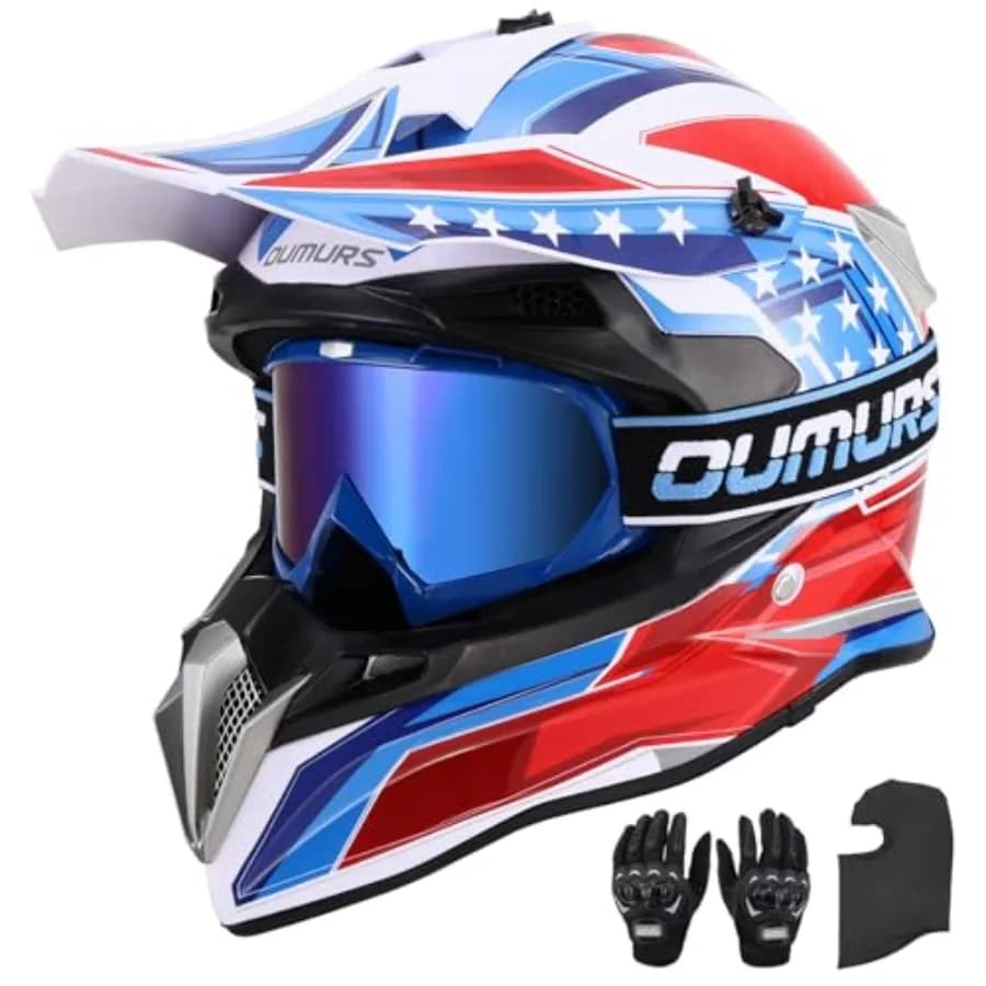 Casco da moto per adulti DOT con occhiali, guanti e maschera, visiera solare regolabile, casco da motocross ATV per adulti, fuoristrada