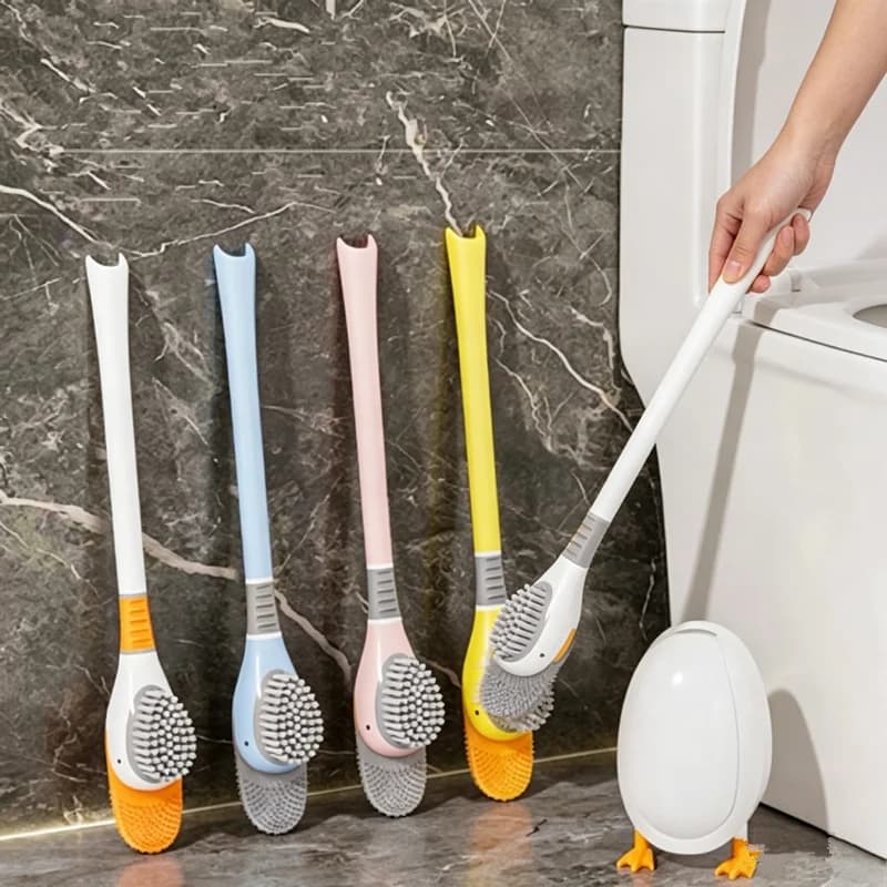 Spazzola per WC in Silicone a Forma di Anatra Subacquea con Base, Set per Pulizia Bagno Domestico