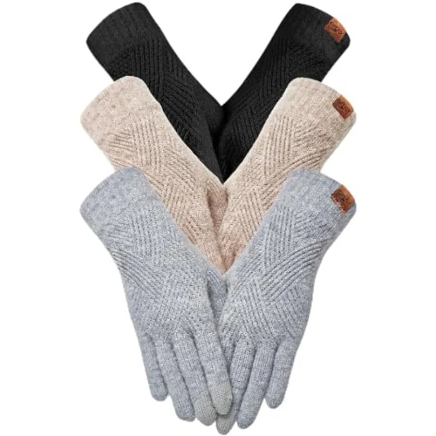 Winter Gloves for Women, 3-Finger Touch Screen Elastic Thermal Knit Lining, Warm Gloves for Cold Weather