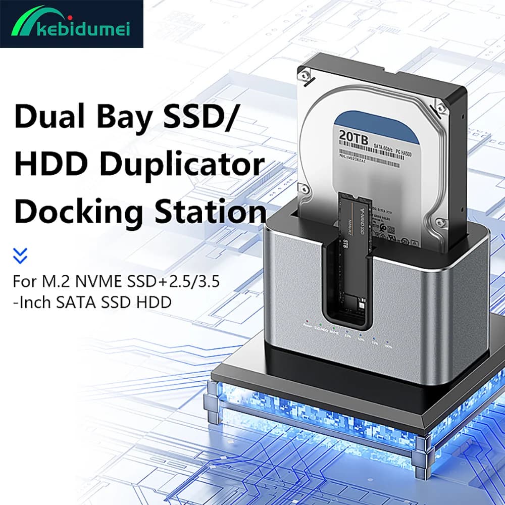 Docking station per custodia HDD Dual Bay Offline Clone SATA a USB 3.0 Custodia esterna per disco rigido per custodia SSD HDD M.2 NVME da 2,5/3,5 pollici