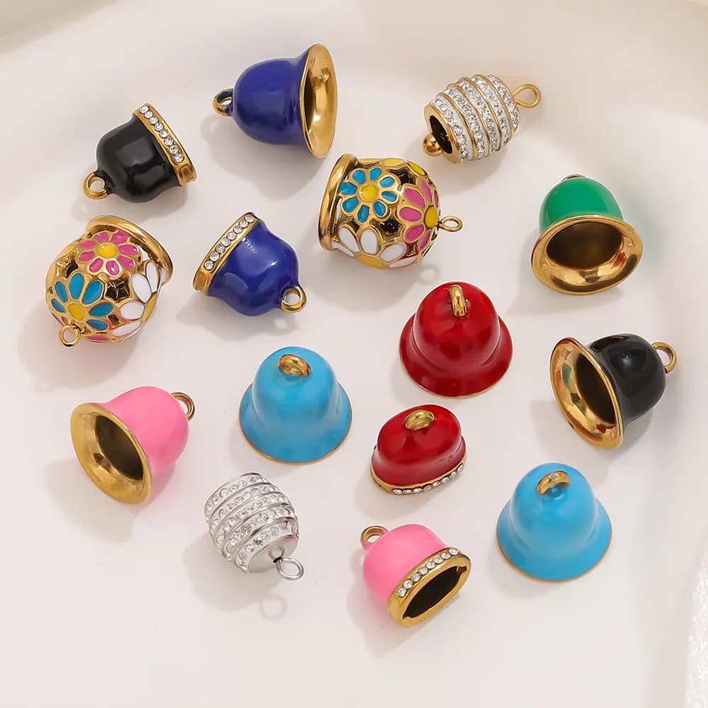 2 pezzi in acciaio inossidabile placcato oro con smalto a campana, gioielli fai da te, pezzi decorativi per realizzare orecchini, collane, bracciali da donna