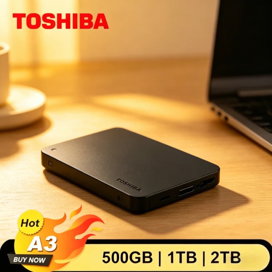 Nuovo Disco Rigido Esterno Portatile Toshiba Canvio Basics A3 USB 3.0 ad Alta Velocità HDD 1TB Nero Compatibile con PC Laptop Mac