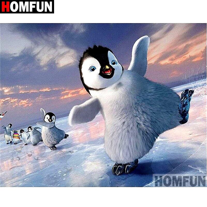 HOMFUN Full Square/Round Drill 5D DIY Diamond Painting "penguin" Embroidery Cross Stitch 5D Home Decor A01814