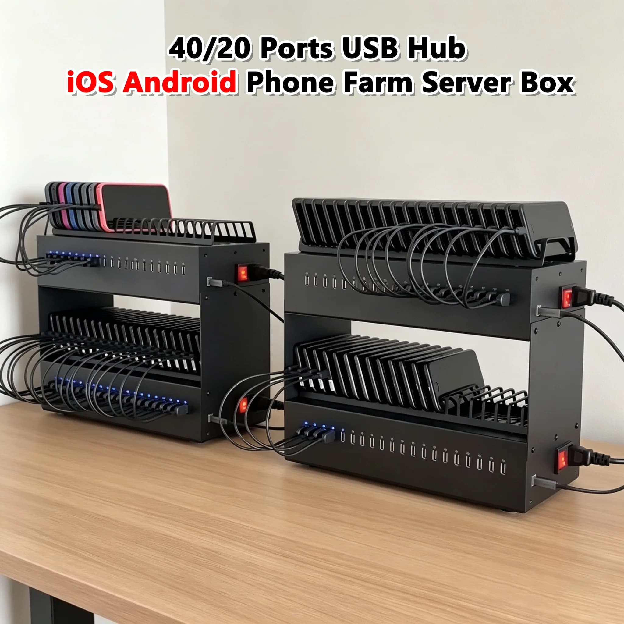 20/40 Ports USB Hub Iphone Android Phone Farm Server Box System Farming Machines