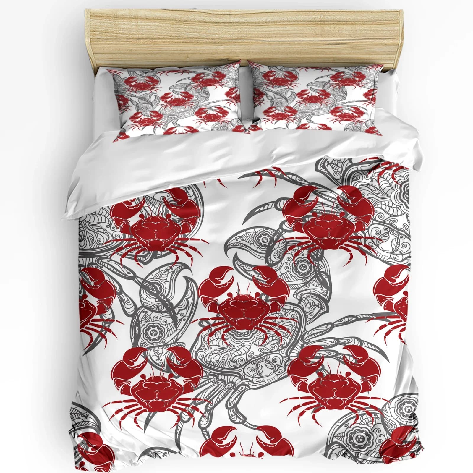 Set of animal bed linen crab red 3 pieces Copripiumino for boys and girls Federa Cushion for children for adults Set of double bed