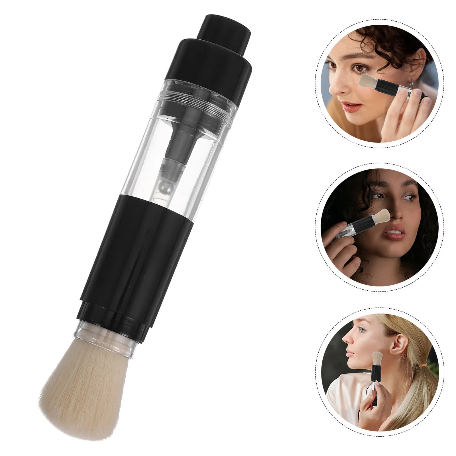 2 Pennelli da Viaggio Ricaricabili per Polvere Compatta, Pennello per Trucco in Polvere Libera, Blush, Illuminante, Portatile, in Fibra di Nylon per Donne