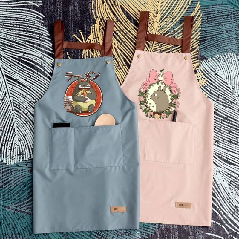 My Neighbor Totoro Print Kitchen Cooking Apron Cartoon Kitchen Women Apron for Dinner Party Waterproof Oil-Proof Birthday Gifts