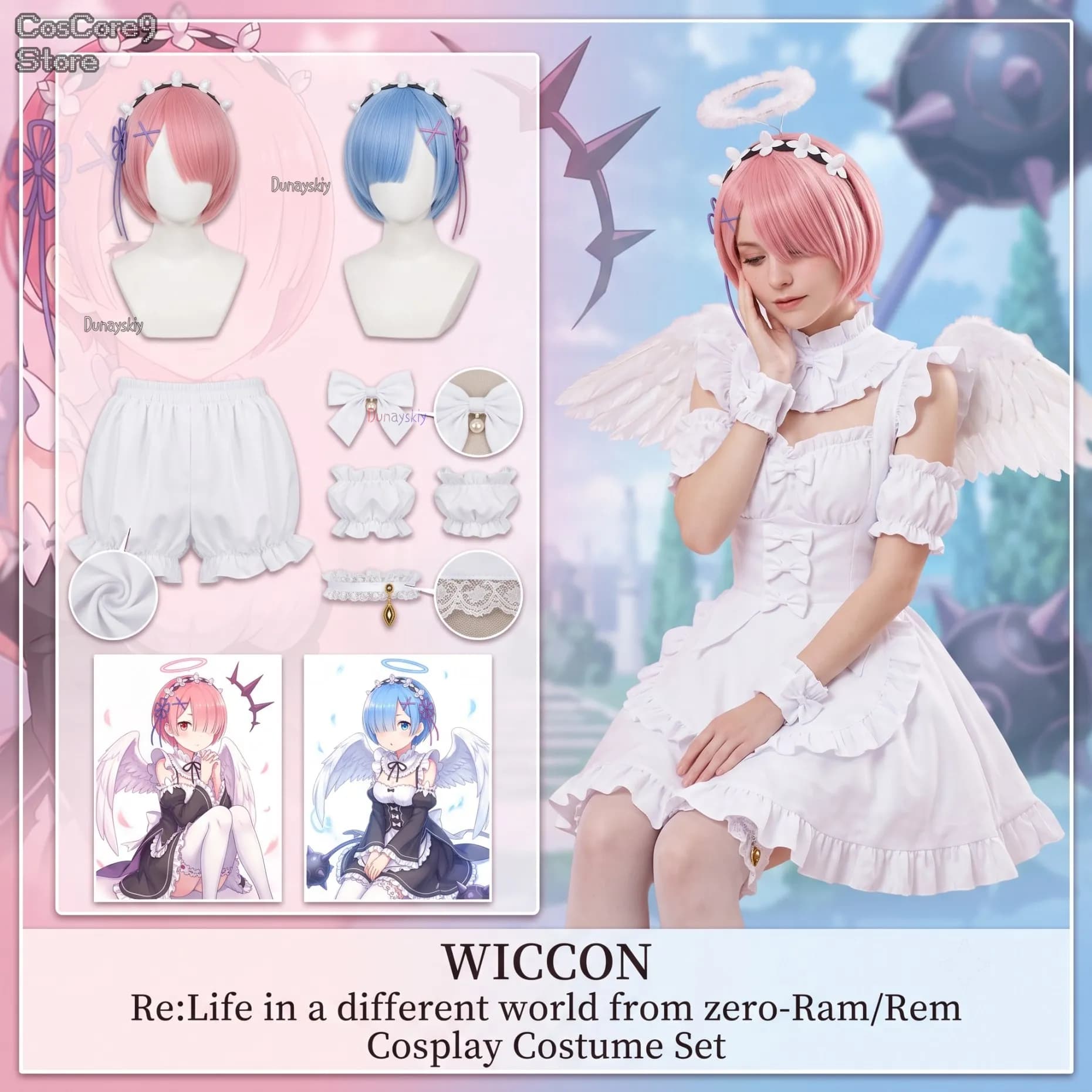jirai kei wig Halloween Christmas party cosplay Ram Rem costume Sweet Angel Pure white pajamas kawaii cute dress anime RE:zero 0
