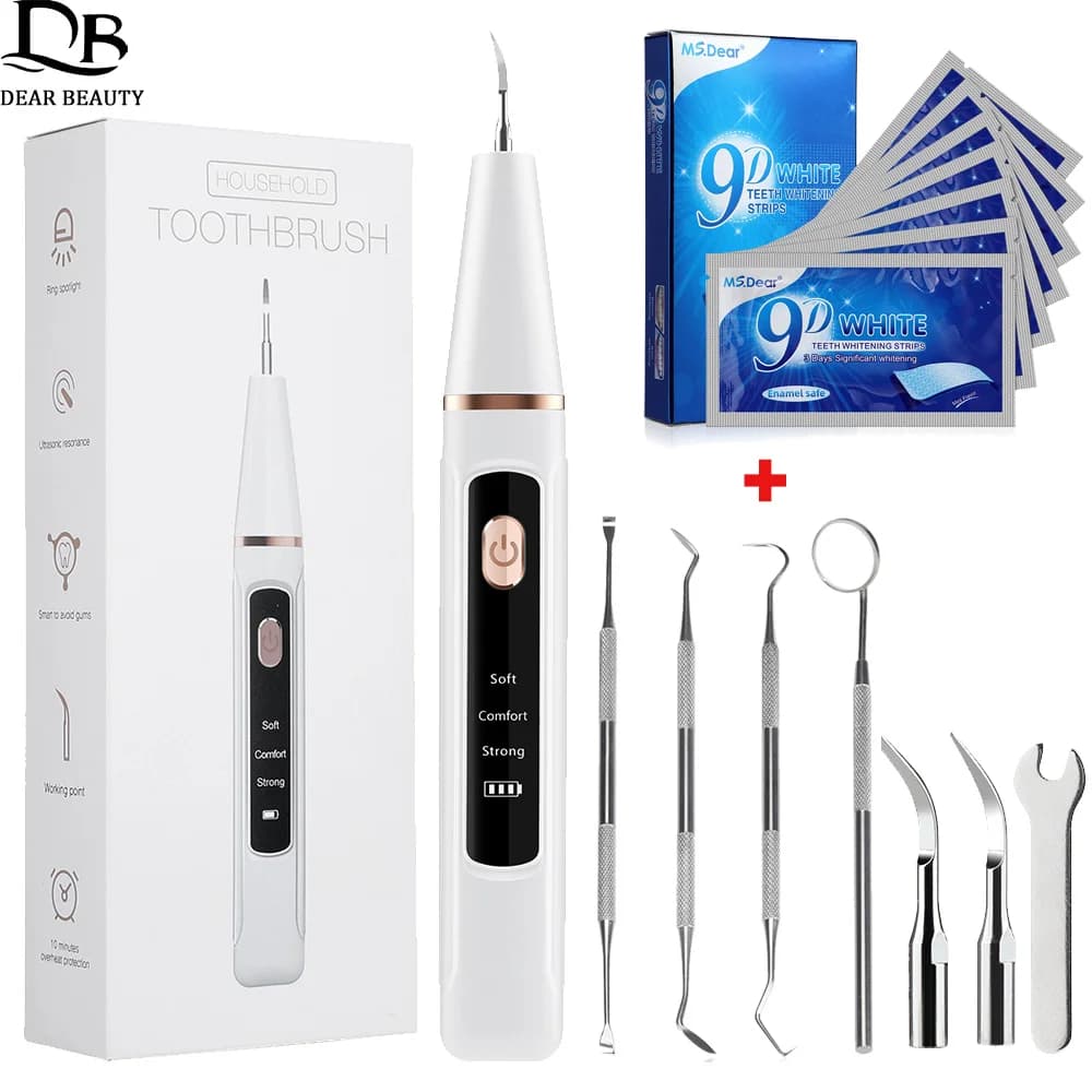 Ultrasonic Dental Tartarus Removal Set and Teeth Whitening Strips 9D Set of Electric Teeth Detergents for Plate Tartarus Eliminator
