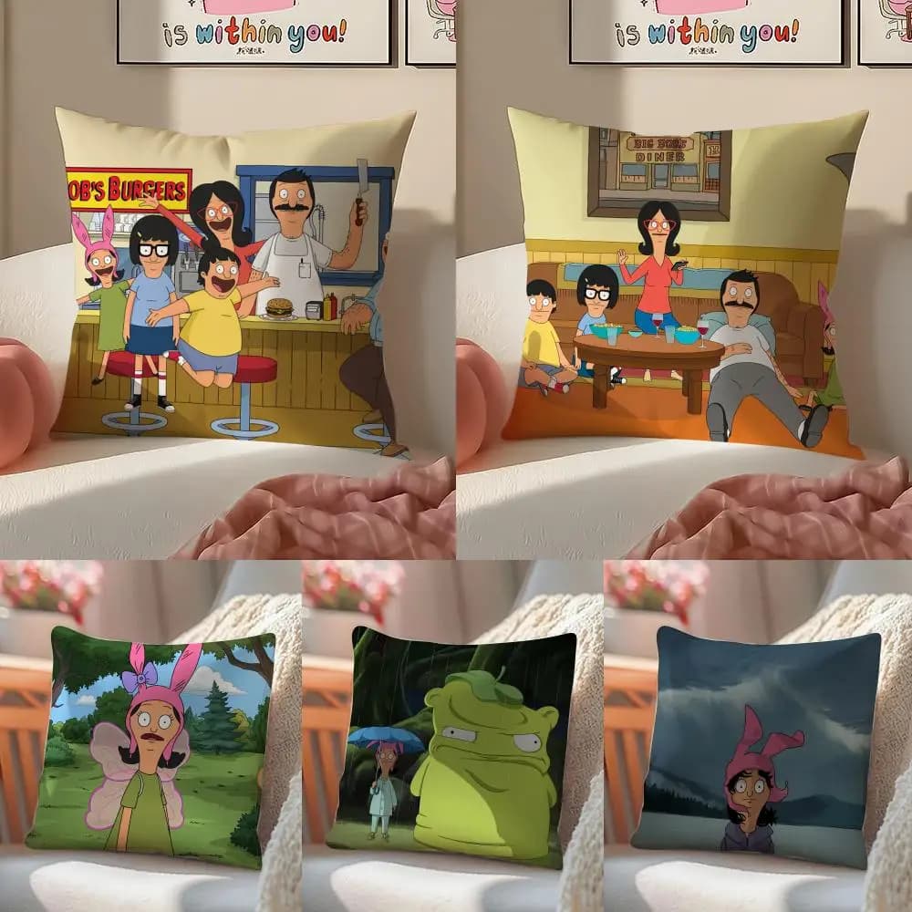 C-Cartoon B-Bobs B-Burgers Pillow Case Double-Sided Plush Sofa Cushion Covers Organic Breathable Invisible Zipper