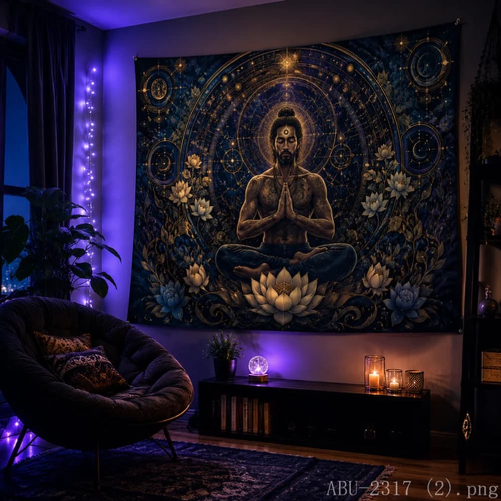 VIKAMA Trippy Cosmic DJ Tapestry Neon Lights Planets Wall Hanging Trendy Bedroom Living Room Art