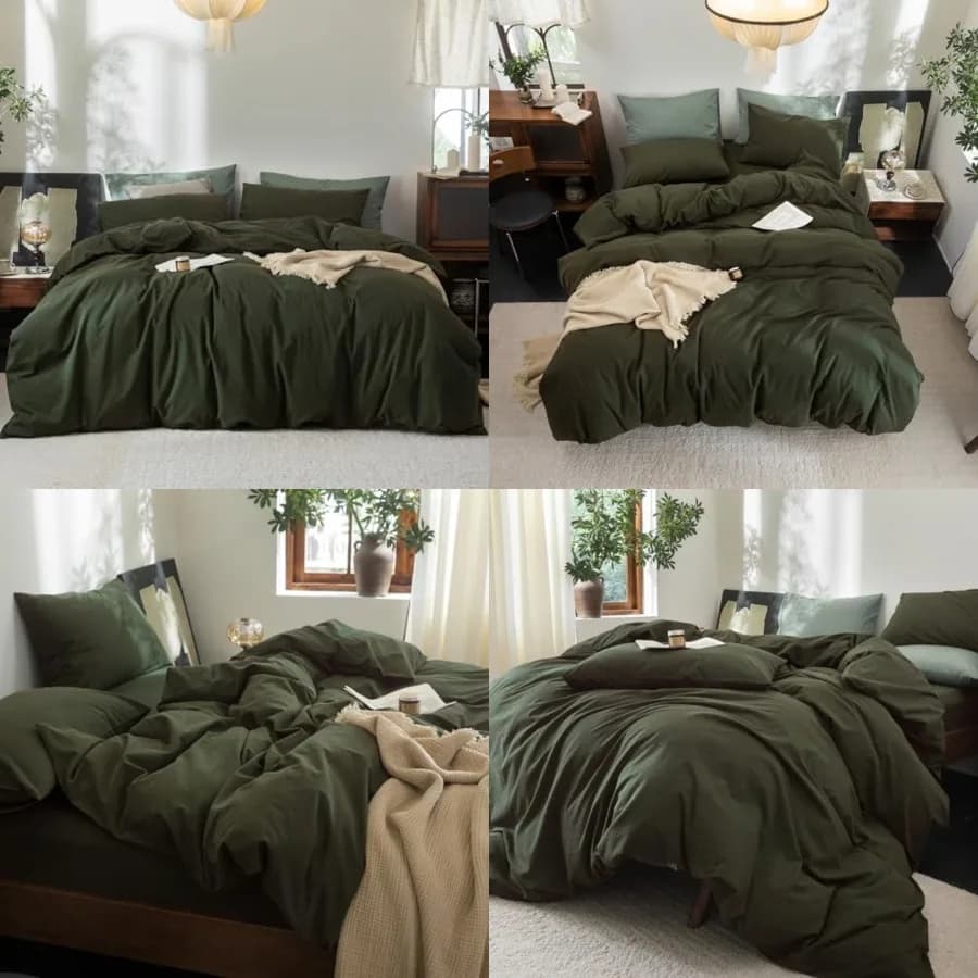 Set Copripiumino 100% Cotone Lavato Effetto Lino Morbido Traspirante Confortevole Set Biancheria da Letto 3 Pezzi Tinta Unita