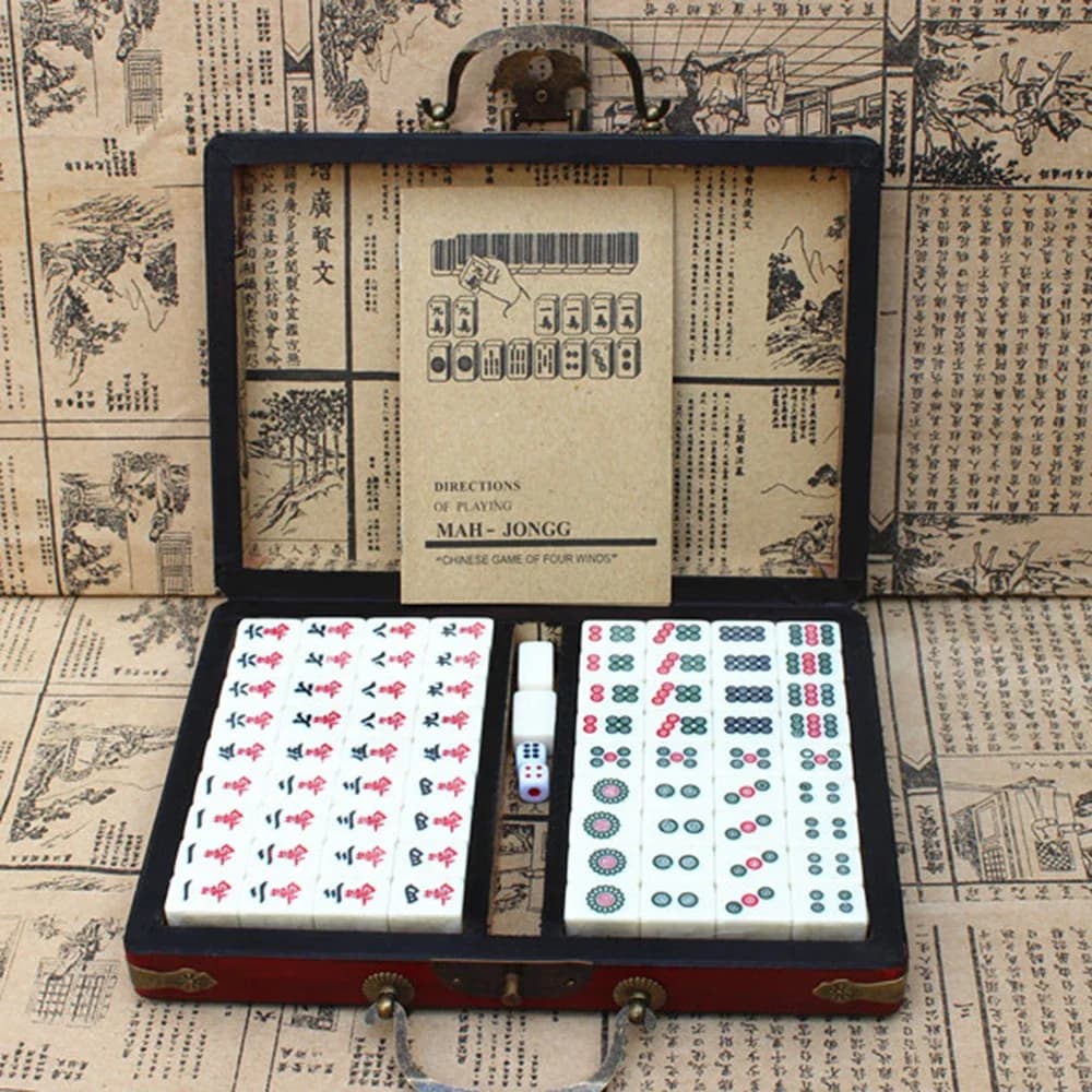Chinese digital mahjong tiles set 144 dominoes portable game with box fiberboard suitable for parties