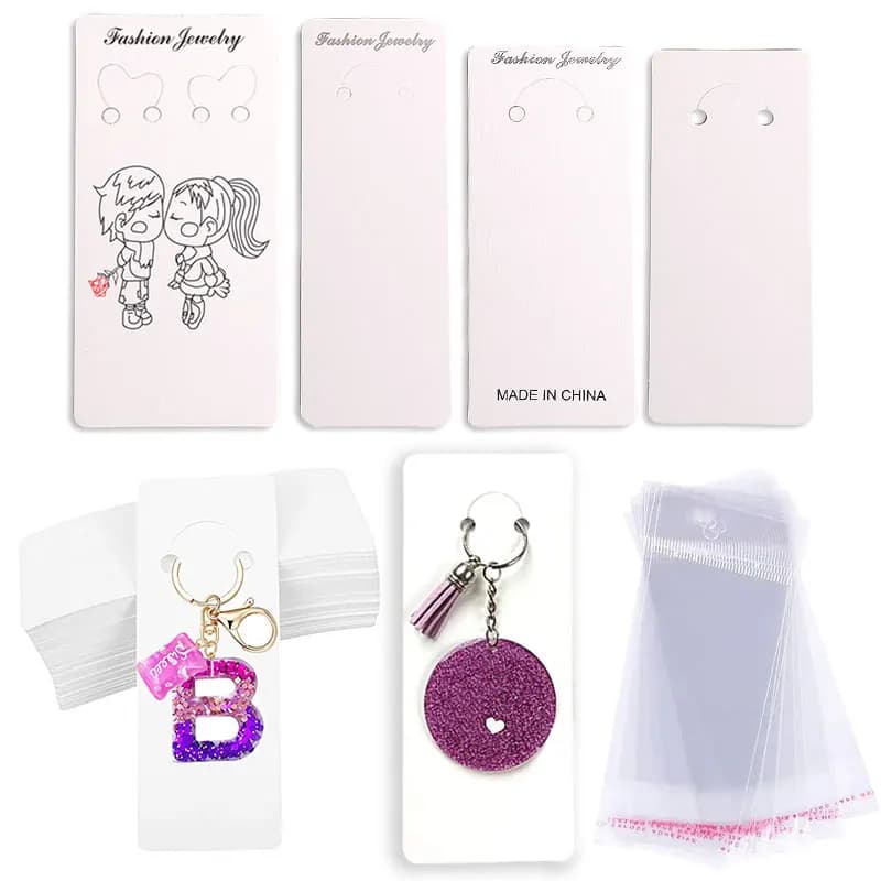50pcs/lot Keychain Packing Long Cards Necklace Display Cards for diy Jewelry Keyrings Necklace Packaging Cards Holder Retail Tag