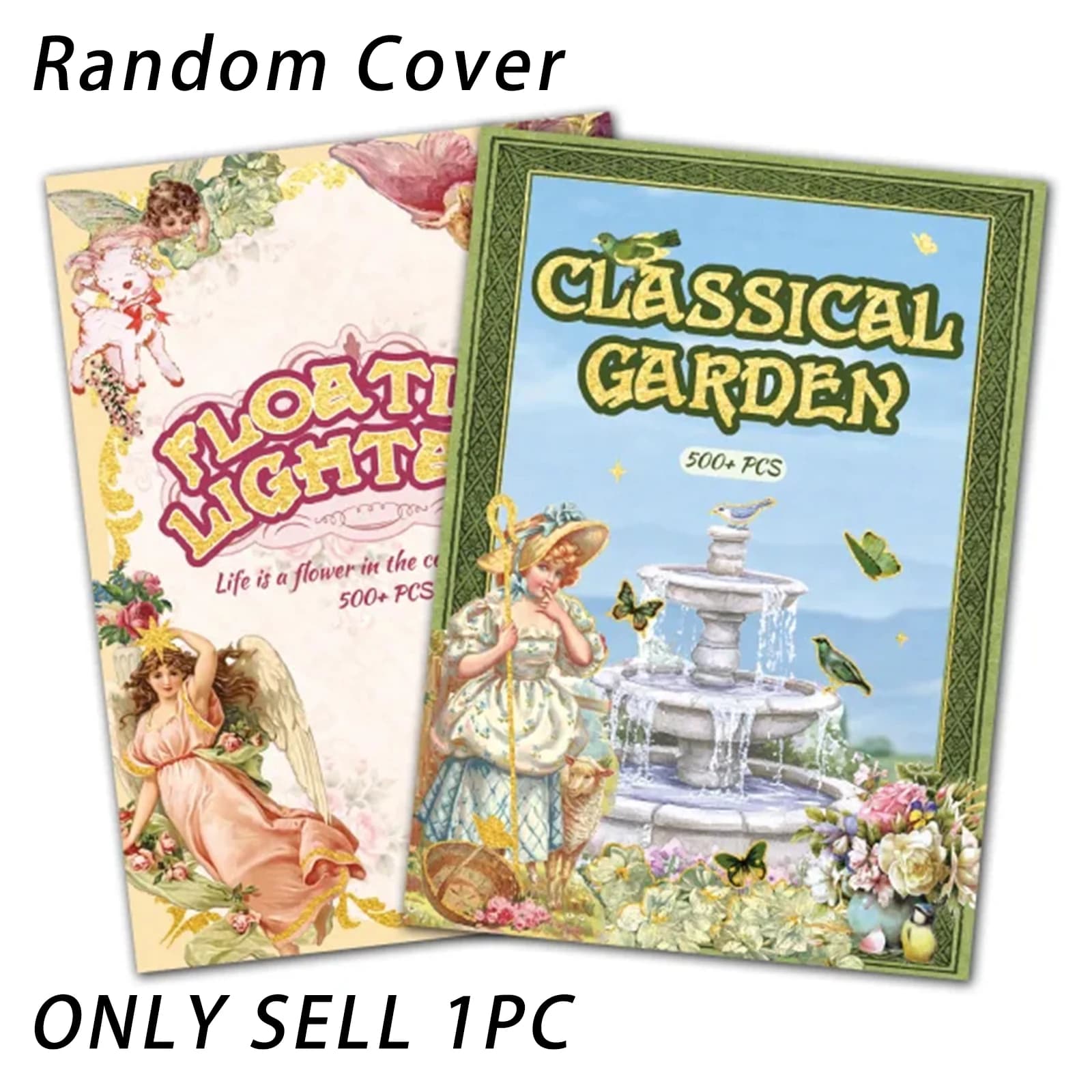 Random Cover 500+ Pcs Retro Series Sticker Book, Garden Aesthetic Decoration Sticker for Junk Journaling, Scrapbooking & Planner
