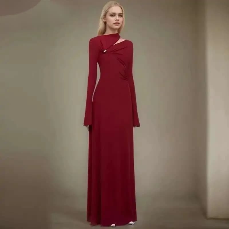 Abito da Sera alla Moda da Donna con Collo Asimmetrico, Scavato, Slim, Lunghezza alla Caviglia, Nuova Collezione Primavera 2026 13D2QYE