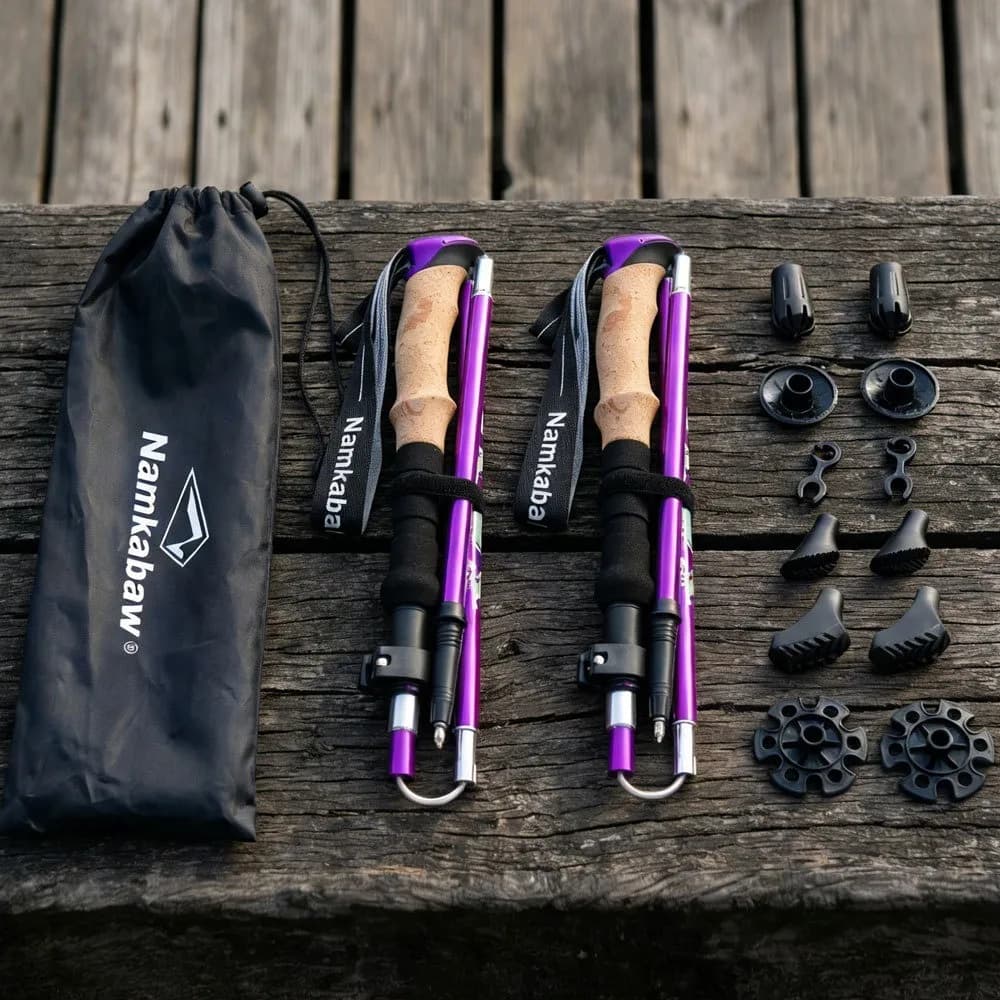 2Pcs/set Portable Folding Outdoor Trekking Poles Aluminum Alloy Retractable Travel Camping Mountain Climbing Trekking Poles